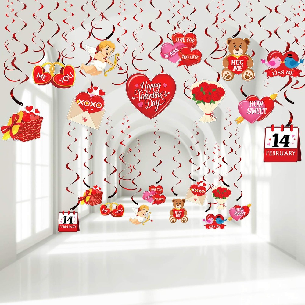 30 Pcs Valentine’s Day Hanging Swirl Party Decorations Foil Swirl Ceiling Decora