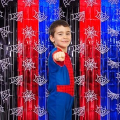 Spider Web Birthday Decorations, 2 Pack Spider Party Red Black and Blue