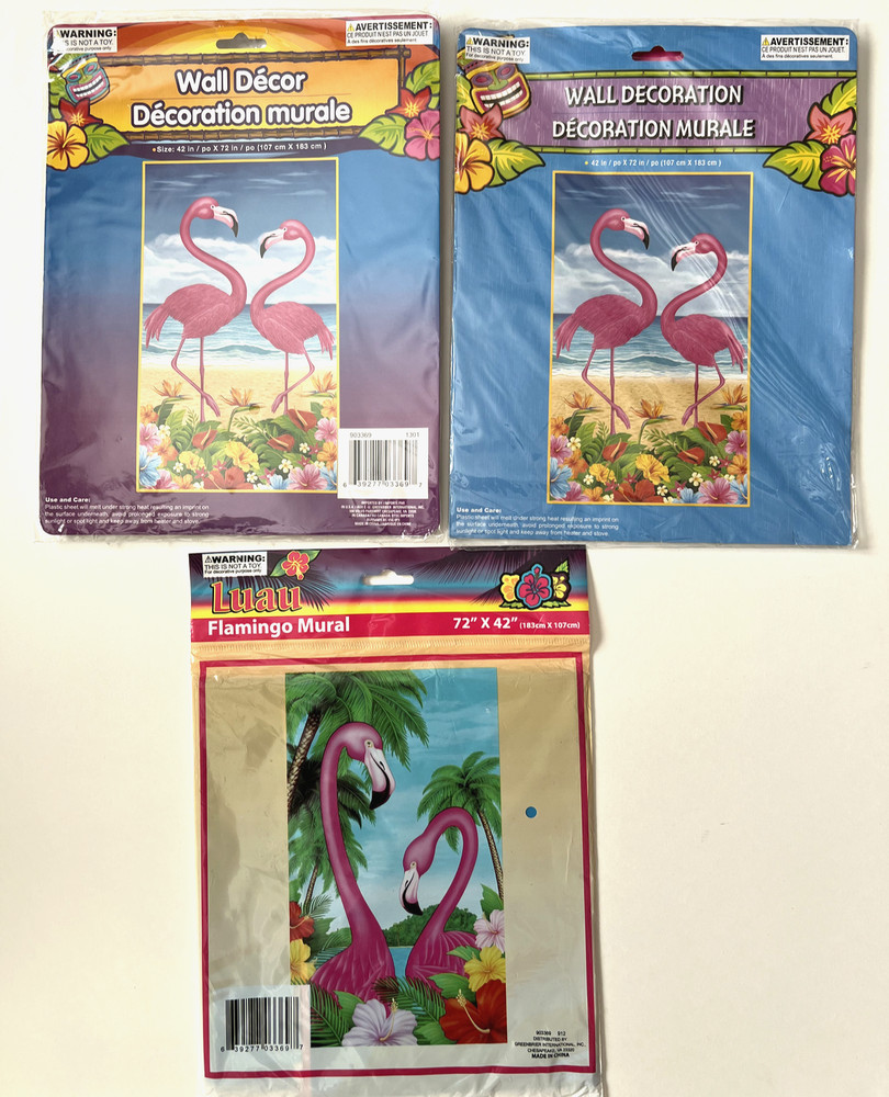 Wall or Door Party Decor Mural 42″X72″ Flamingos Flowers Beach Ocean, LOT OF 3,