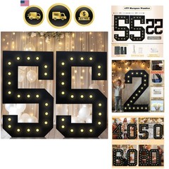 Giant Number 55 Marquee Light 4FT Black Birthday Party Decoration LED Lights