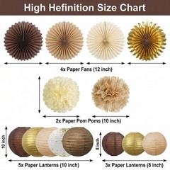 14 PCS Exhale Party Brown Decorations Theme Set Paper Honeycomb Lantern Fan
