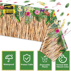 2 Pack Hawaiian Luau Grass Tablecloths, Hawaii Luau Table Skirt Party Decoration