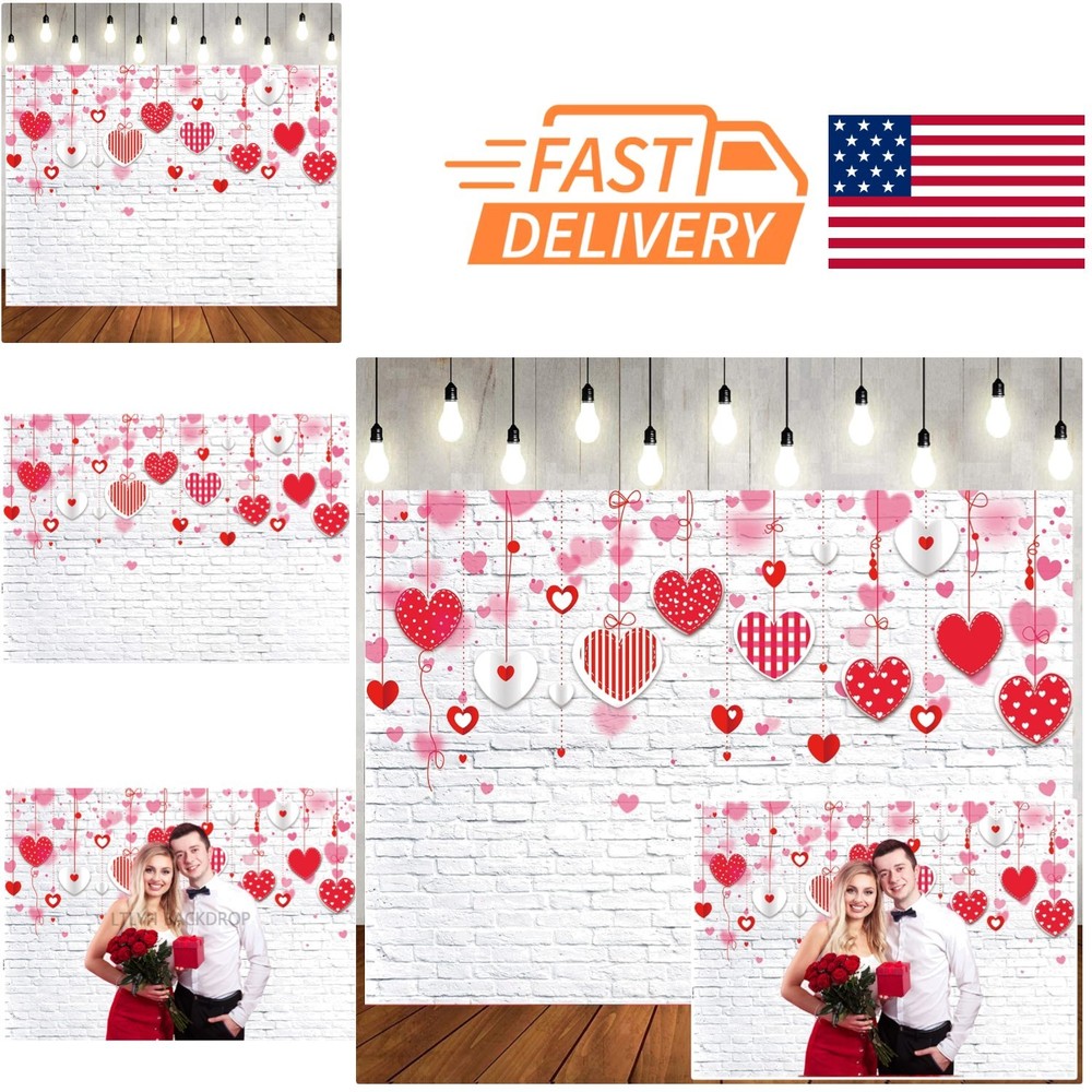 Durable 8x6ft Backdrop with Red Hearts Perfect for Valentine’s Celebrations