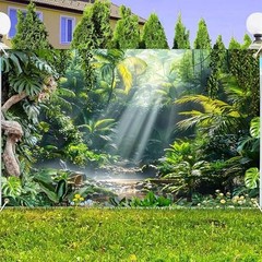 Large Jungle Party Backdrop – Green Nature Scene Tapestry for Safari Decor, 20×1