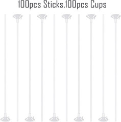 Upgraded Version 100 Pieces White Plastic Balloon Sticks Holders and Cups for Ch