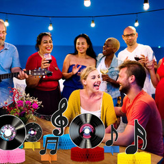 12 Pcs Music Party Decorations Vinyl Record Honeycomb Centerpieces