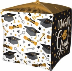 * (Set of 3) * CUBEZ “CONGRATS Grad” foil Graduation Mylar Foil Cube Balloon 15″