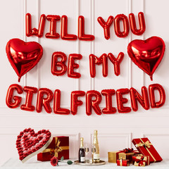 Red Will You Be My Girlfriend Balloons Set, Valentines Day Balloon Banner with R