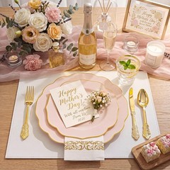 Festive Pink Plastic Plates with Gold Cutlery – 175 Pieces