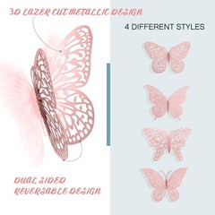 3D Pink Butterfly Wall Decor 3 Sizes 4 Styles Butterfly Party Decorations Cak…