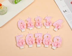 Pink Number 1 Candle for First Birthday Cakes, Sequins and Bowtie 1