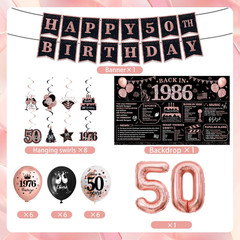 Rose Gold 50Th Birthday Decorations for Women – 37Pcs Happy 50Th Birthday Banner