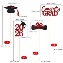 16 PCS Red & Black DoubleSided 2026 Graduation Centerpieces Table Toppers
