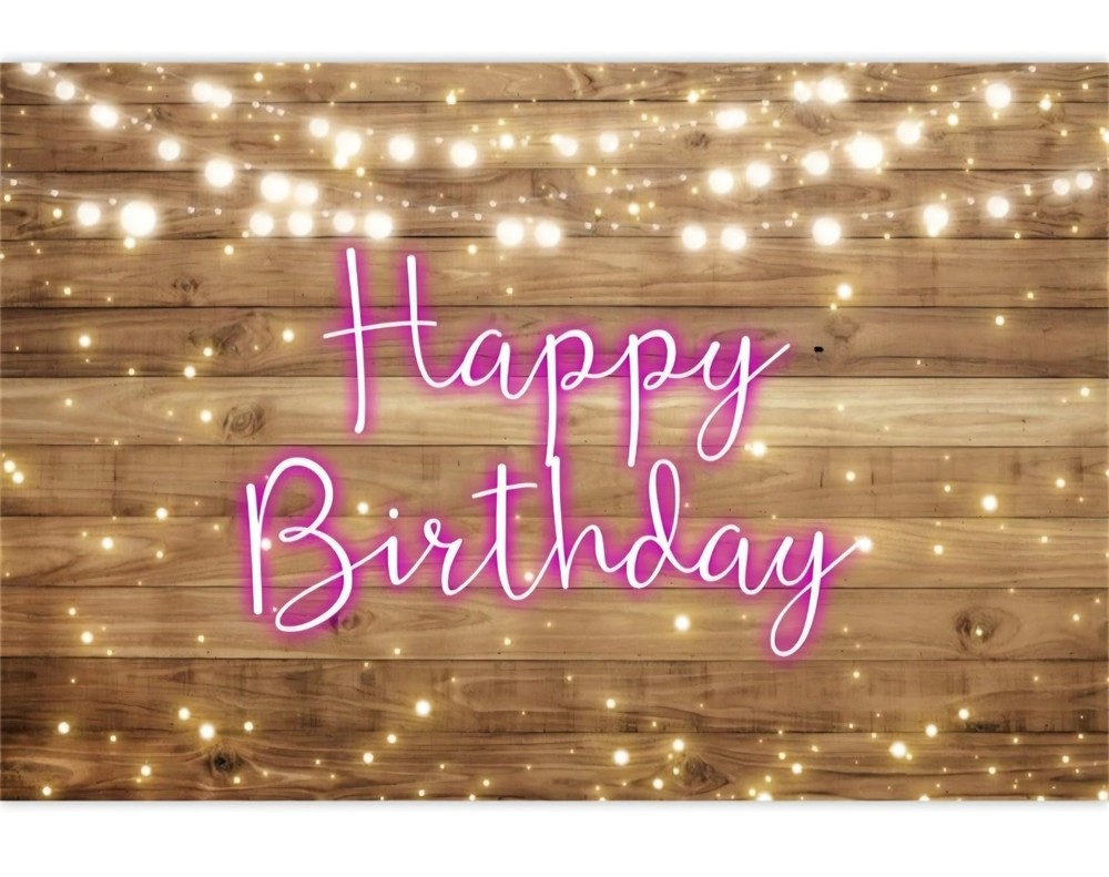 Wood Happy Birthday Backdrop, Pink Neon 8x6ft