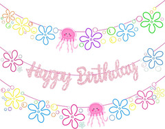 Jellyfish Flower Birthday Party Banners Gold under the Sea Birthday Party Decora