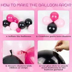 123pcs Pink and Black Balloon Arch Garland Kit with Hot Pink Light Pink Black…