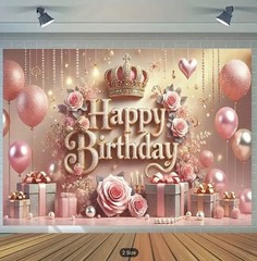 3D Rose Gold Crown Balloon Backdrop Womens Birthday Party Banner Decorations