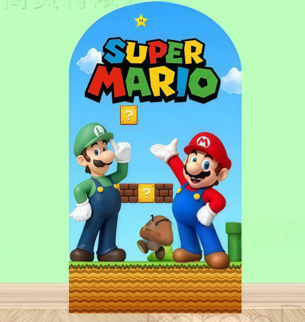 Super Mario Arch Backdrop Cover Birthday Party Photo Background Prop Decoration