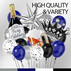 Blue and Black Happy Birthday Decorations for Men with Happy Birthday Banner, Fr