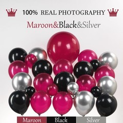 130 Pcs Maroon Black Silver Balloon Arch Kit with GRAD Letters & Graduation C…