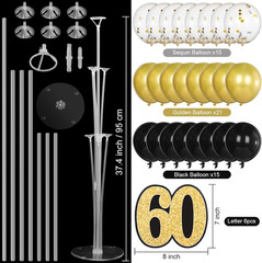 6 Set 60Th Birthday Party Decorations Balloon Centerpieces for Table, Black Gold
