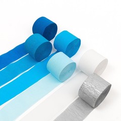 6 Rolls 1.8 Inch x 82 FT Blue Silver White Crepe Paper Streamers Party Decor
