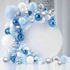 60 Light Blue, White, Silver Metallic Balloons Confetti Decoration for Birthday
