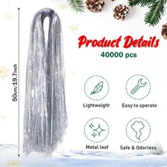 40000 Strands 19.7 Inch Silver Tinsel Icicles Christmas Tree Foil Fringe Decor