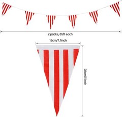 RUBFAC 170ft 120pcs Red and White Striped Pennant Banner, Carnival Circus Decora