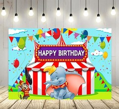 Dumbo Circus Happy Birthday Backdrop Banner Photo Background Party Decor