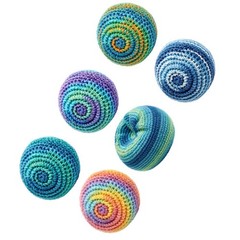 6 Piece Hand Knitted Footbags Set Soft Cotton Material for Indoor Outdoor Play