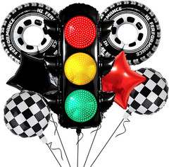 7Pcs Race Car Party Balloon Set, Traffic Light, Checkered Balloons, Tire Balloon