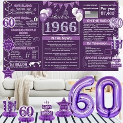 Purple 60Th Birthday Decorations for Women – Back in 1966 Backdrop, Banner, Swir