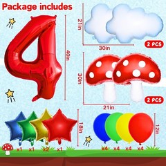26Pcs Cloud Mushroom Star Number Balloons Kit White Red Yellow Blue Foil Ball…