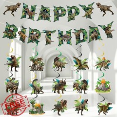 Adecortalk Dinosaur Birthday Banner Swirls