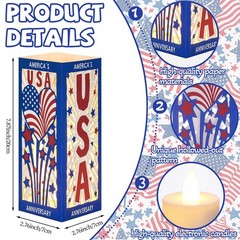 6 Pcs 250th Anniversary Table Centerpieces Boxes with USA Cutouts LED Light U…
