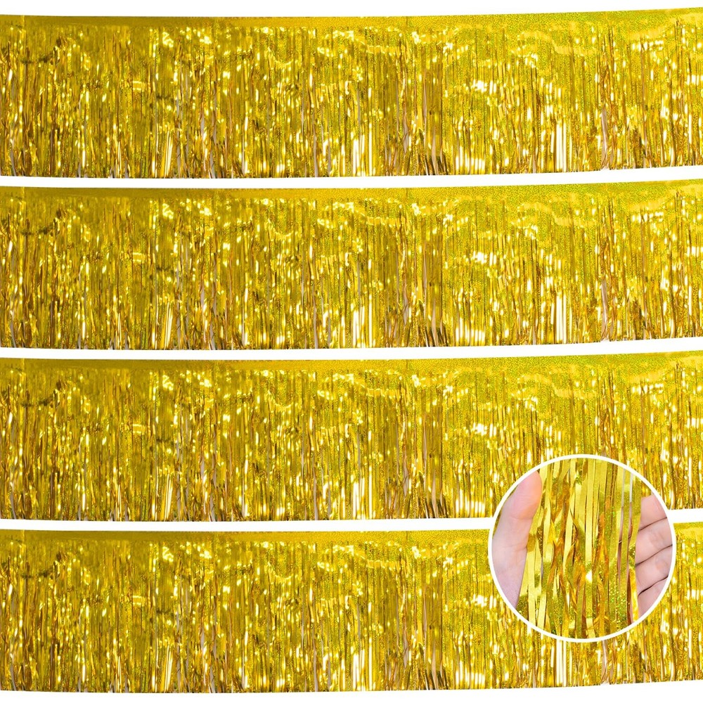 Laser Gold Party Decorations Birthday Streamers 4Pack – 48FT Tinsel Garland S…