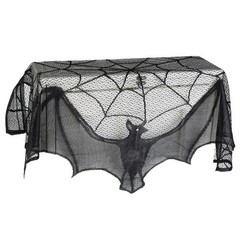 Halloween Decorations Tablecloth Runner Black Lace Bat Fireplace Mantel Scarf