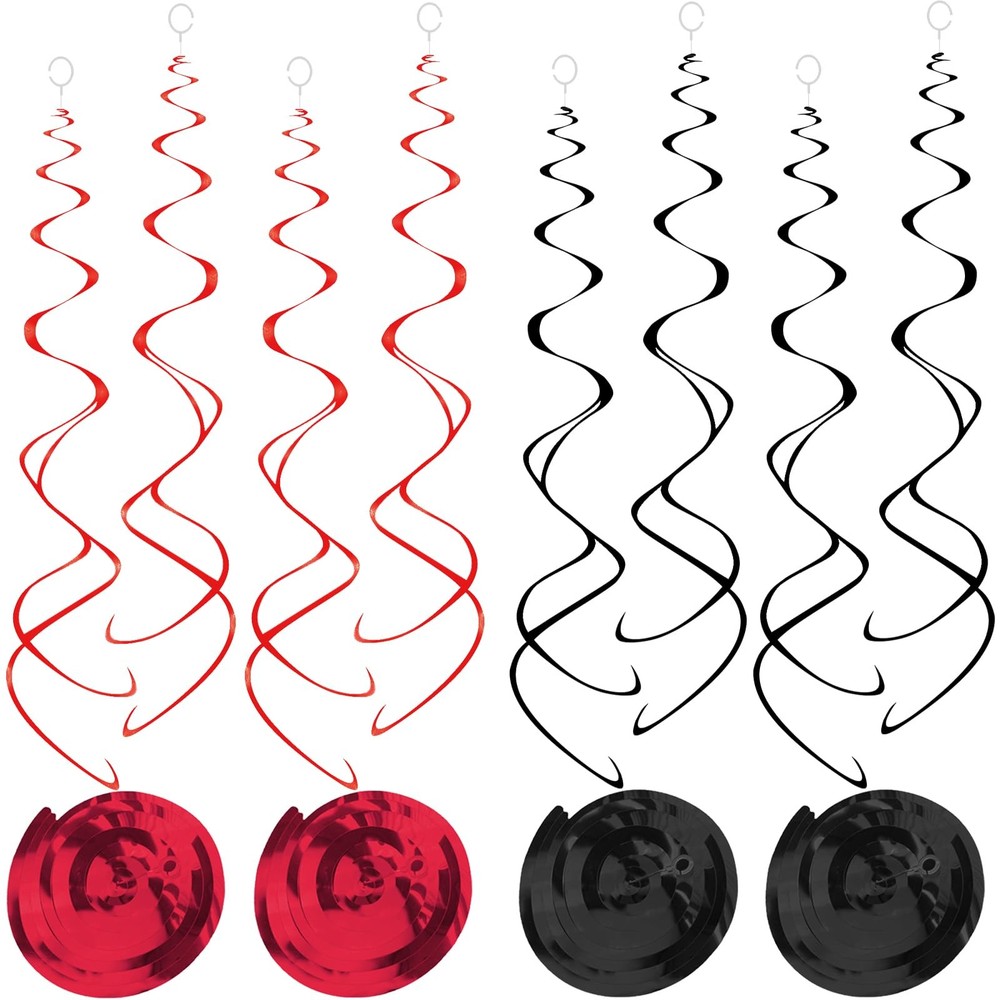 30 PCS Black Red Hanging Swirl Party Streamer Ceiling Spiral Decor