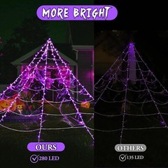 Large 79″ Spider 280 LED String Light Outdoor timer Halloween Party decoration