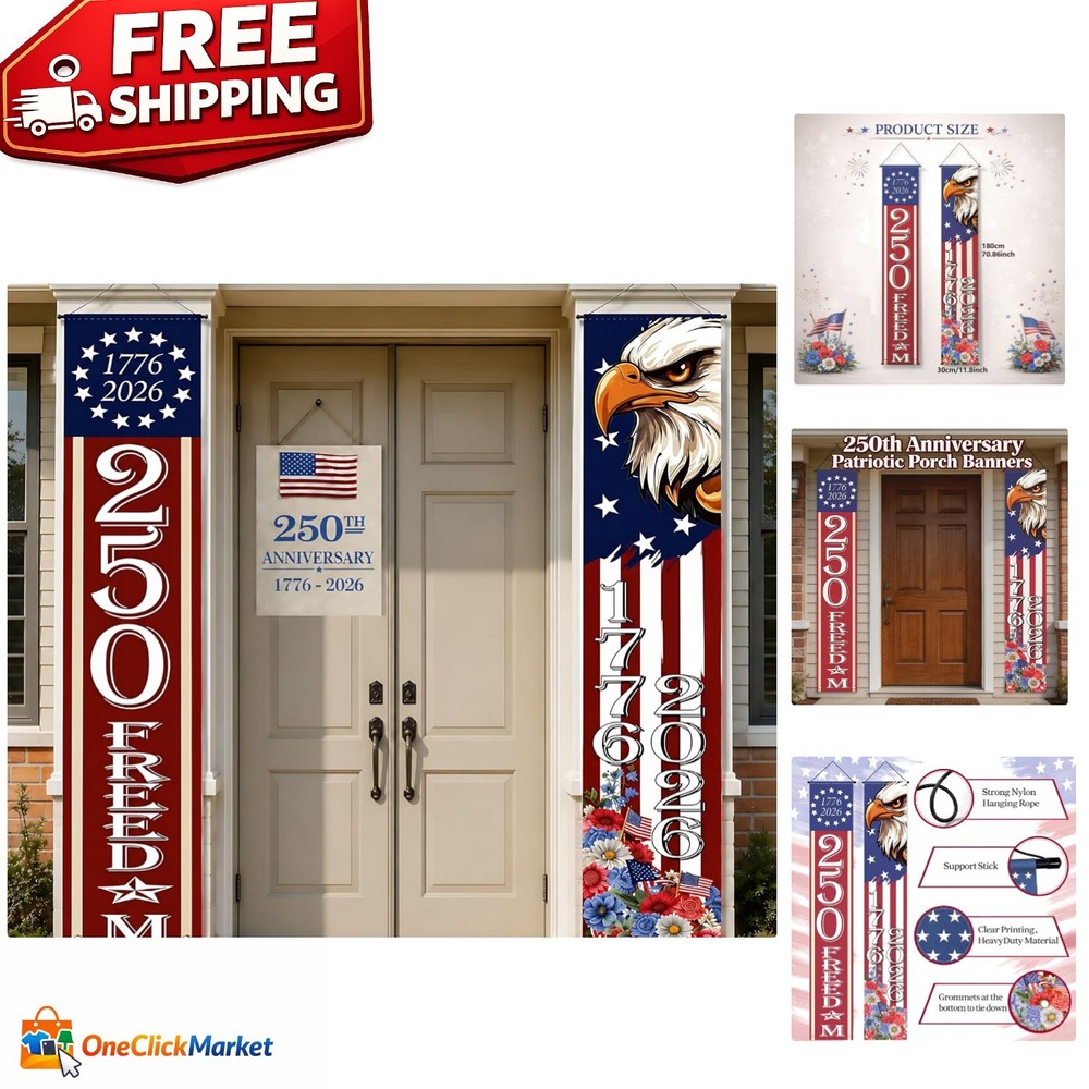 250th Anniversary Patriotic Porch Banner – 4th of July Celebration Decor