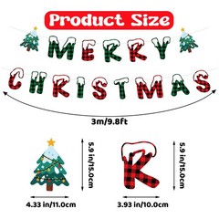 Buffalo Plaid Merry Christmas Tree Banner Garland Indoor Decorations Xmas Gift