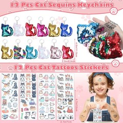 Cat Birthday Party Favors – Sequin Headband, Squishy Toy, Keychain, Stickers & M