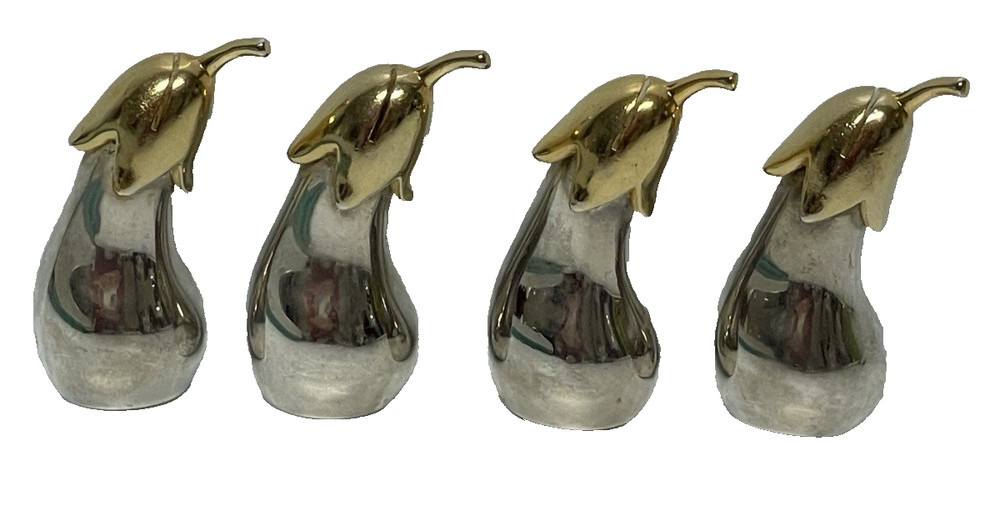Set of 4 Silver & Gold Plated Eggplant Place Name Card Holder Table Decor