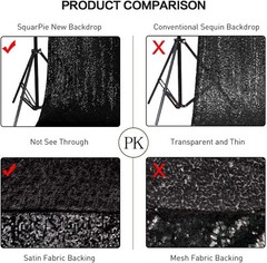 6x6ft Black Sequin Backdrop, High Density Non-Transparent Glitter Curtain for