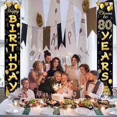 80th Birthday Party Banner Decorations for Women 70 inches x 12 inches, Black
