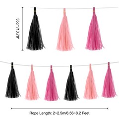 30Pcs Black,Light Pink,Rose Red Tassel Garland Banner with Rope