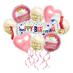Happy Birthday Balloons Set Pink Foil Mylar Balloons Party Latex Confetti