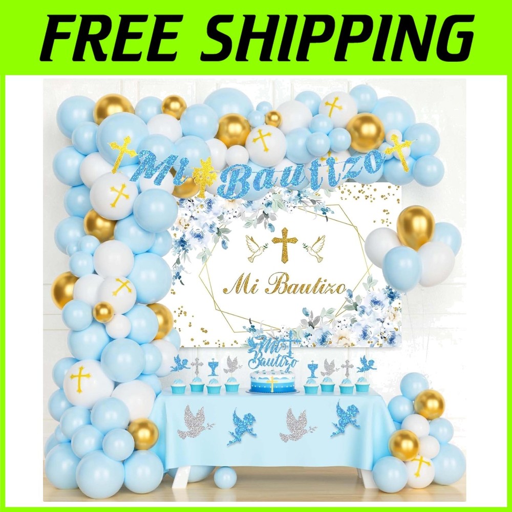 Baptism Christening Party Decor Blue Gold