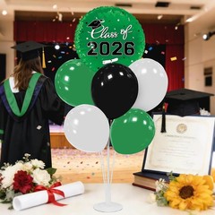 Graduation Decoration 2026 Balloon Stand Kit 4 Set Green Black Table Centerpiece